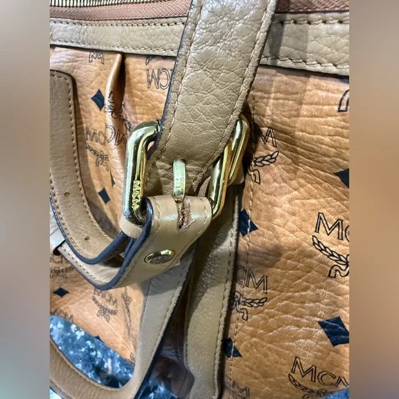 MCM Cognac Visetos Monogram Shoulder Bag with Gold Plaque - Picture 10 of 14